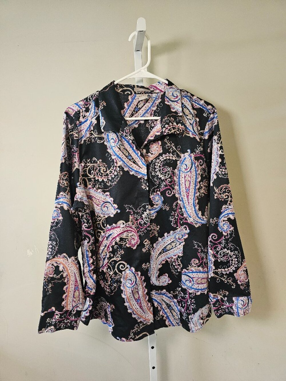 Chico's Blouse Black Purple Paisley Button Up Boho 3 (XL)